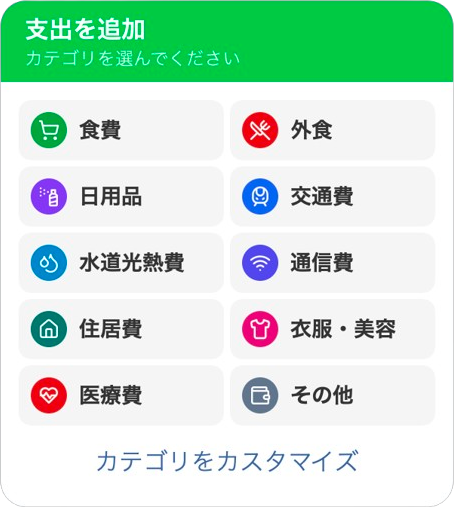 「LINEで家計簿」の支出を記録 - ステップ2の操作画面1